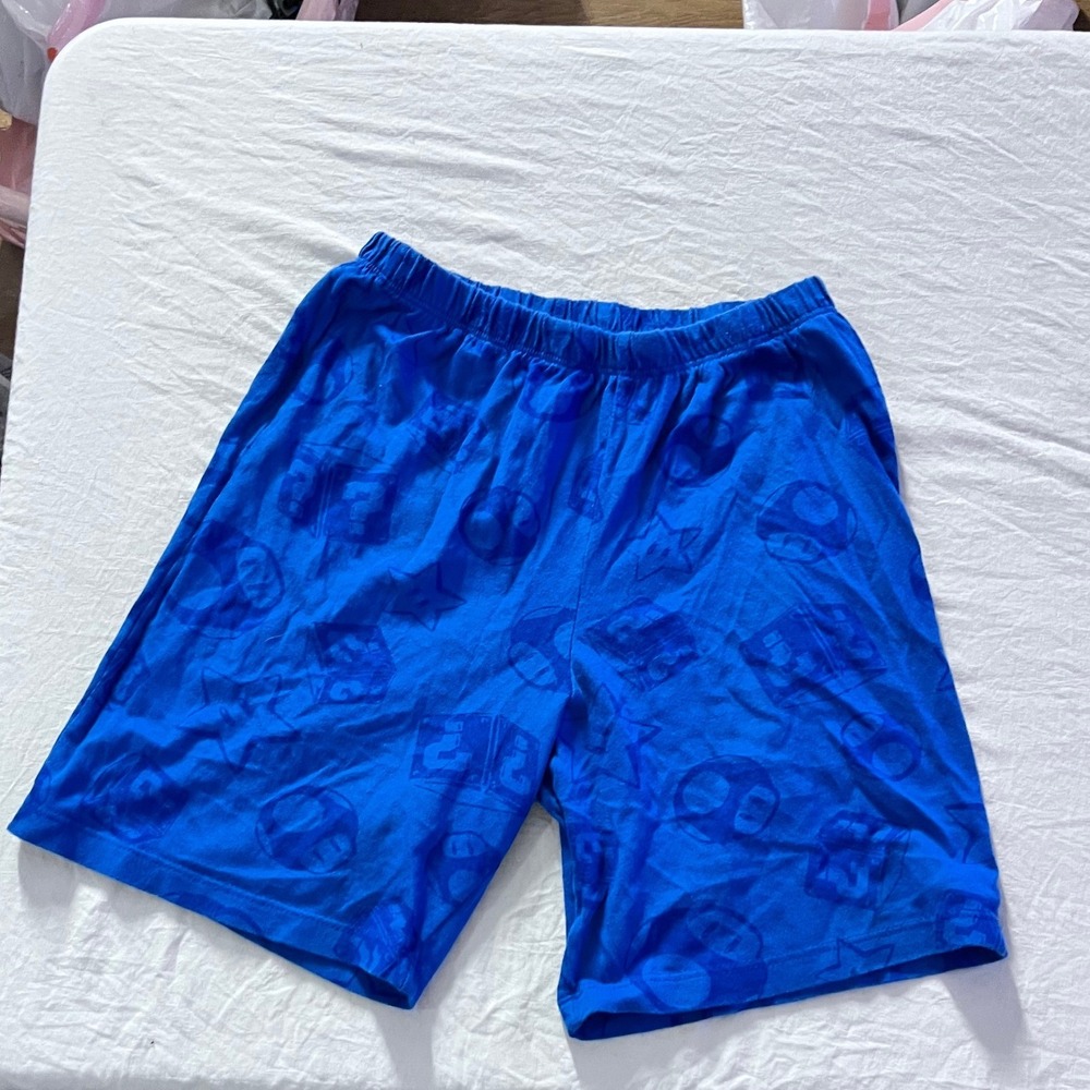 Kids Super Mario Bros Movie Blue Pajama Sleep Shorts Size 10